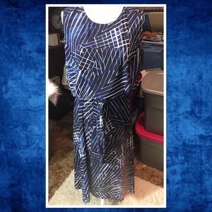 Lauren RL Blue & Tan Belted Maxi Dress